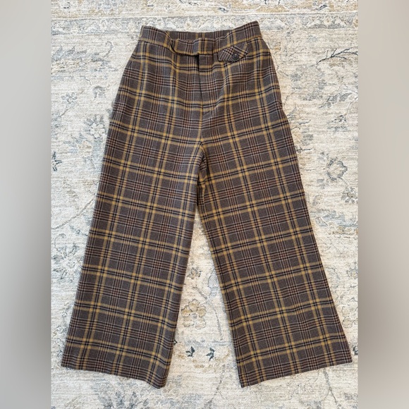 Zara Pants - Zara Cropped Wide-Leg Plaid Trousers Brown, Gold & Black